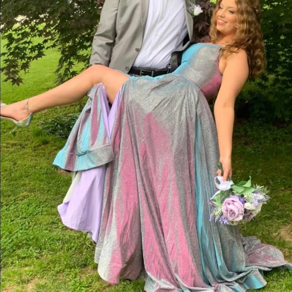 iridescent purple/blue prom dress